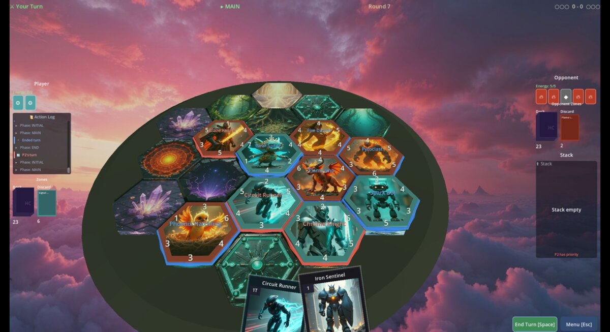 Hexagonal TCG tactical card game screenshot